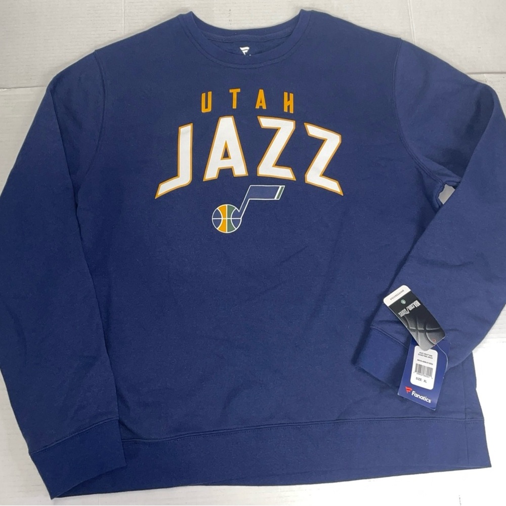 Utah Jazz Fanatics Game Time Arch Pullover Sweatshirt - Heathered Navy Blue XL
